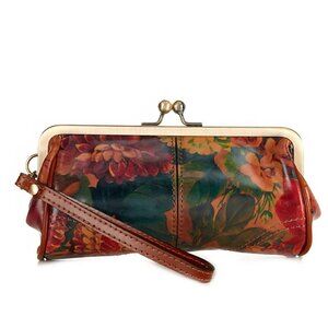 Patricia Nash Multi-Print Leather Wristlet With Vintage Floral Design & Kiss-Loc